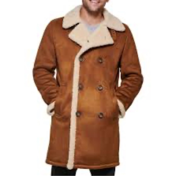 Men’s Dockers Faux Shearling Walking Coat Size Large Camel NWT Winter Cozy Warm - Picture 1 of 6